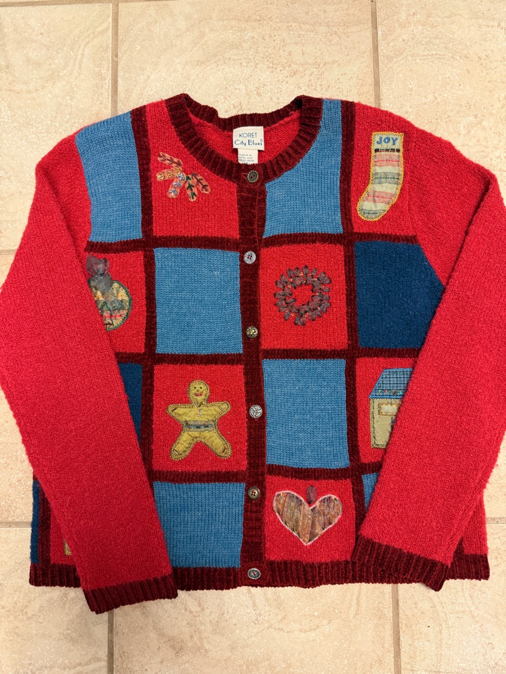 Koret City Blues Vintage Red Blue Christmas Holiday Sweater Size Small